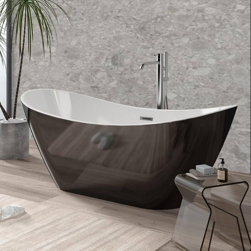 Free Standing Tub 59/67" Deep Soaking Bath Tub Oval Shape Acrylic Freestanding Bathtub