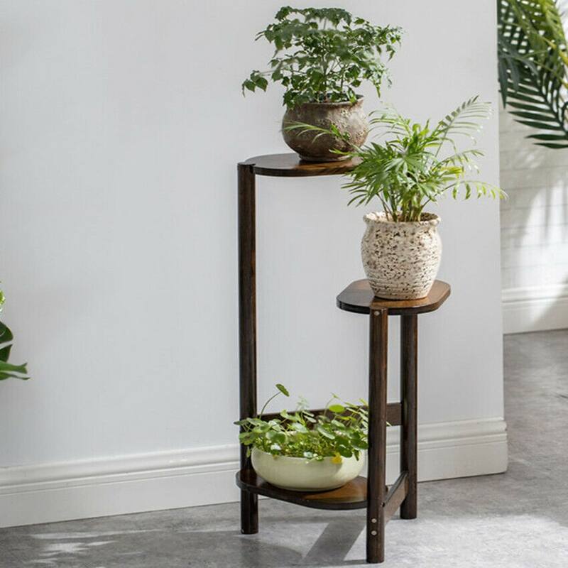 3 Tier Bamboo Tall Corner Plant Rack Garden