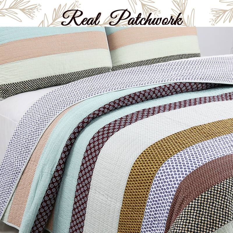 Cozy Line Nesco Striped Cotton Reversible 3-Piece Quilt Bedding Set