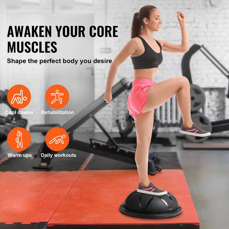23" Half Balance Ball for Strength, Yoga, Home Gym, with Bands & Pump - 22.8x7.9 inch