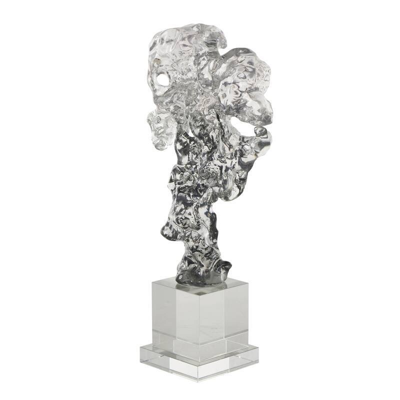 Glass Abstract Handmade Freeform Decorative Sculpture with Clear Square Base - Clear - Roche River Decor
