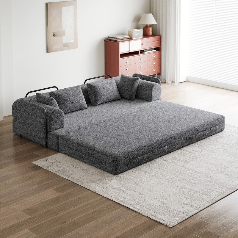 78.7-Inch Convertible Sleeper Sofa Bed With Cylindrical Pillow,Folding Sofa Bed With Side Pocket