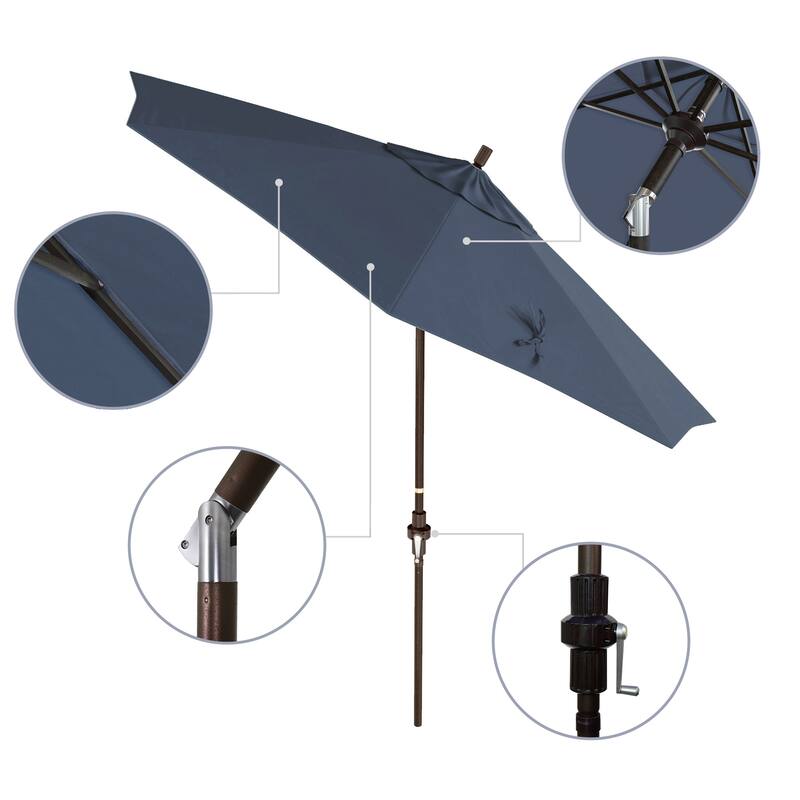 California Umbrella 9' Rd. Aluminum Patio Umbrella, Deluxe Crank Lift with Collar Tilt, Bronze Frame Finish, Pacifica Fabric