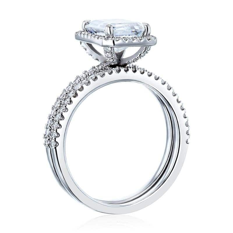 Annello by Kobelli - The 2.2ct Rhona 14k Solid Gold Radiant Moissanite & Lab Grown Diamond Halo Half Eternity Bridal Set