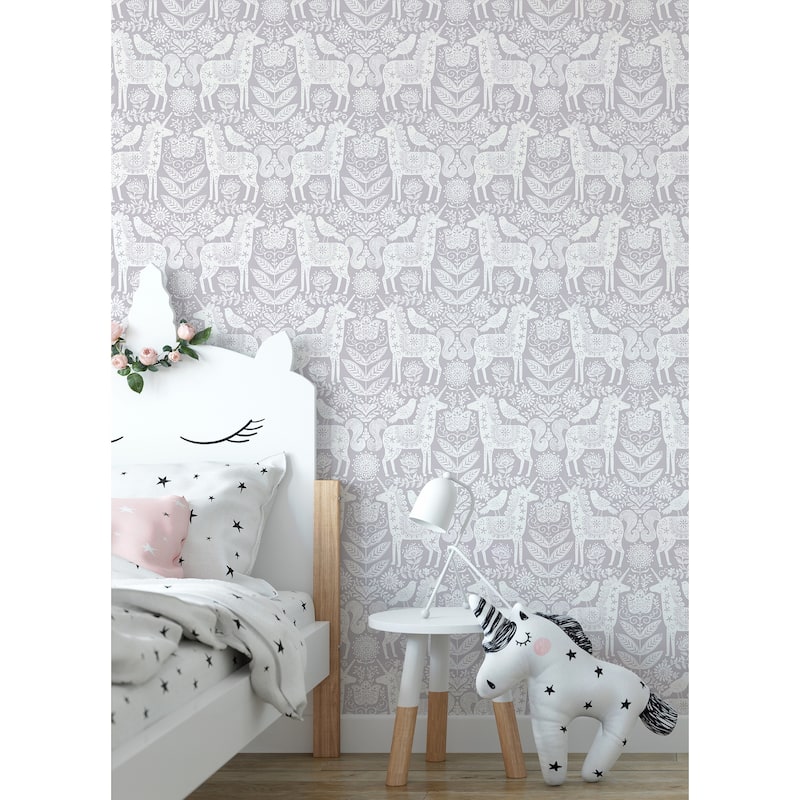 NuWallpaper Unicorn Stamp Purple Peel & Stick Wallpaper