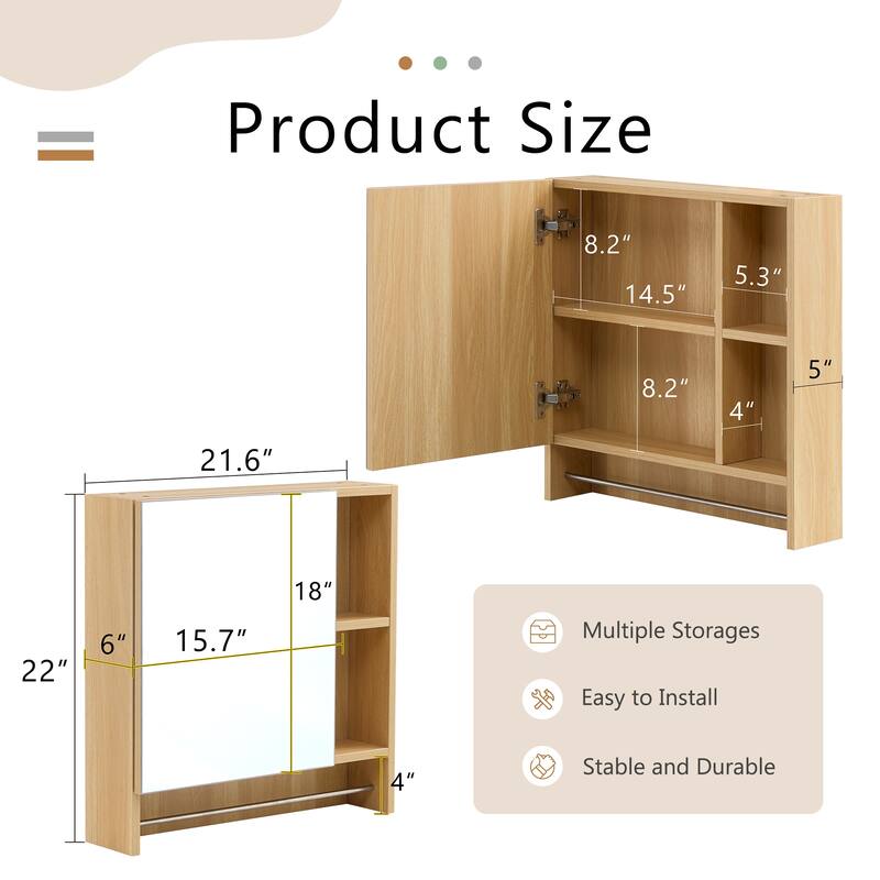 Bathroom Mirror Cabinet Wall Mounted,Medicine Cabinet,Over The Toilet Storage Cabinet with Shelves and Towel Rack