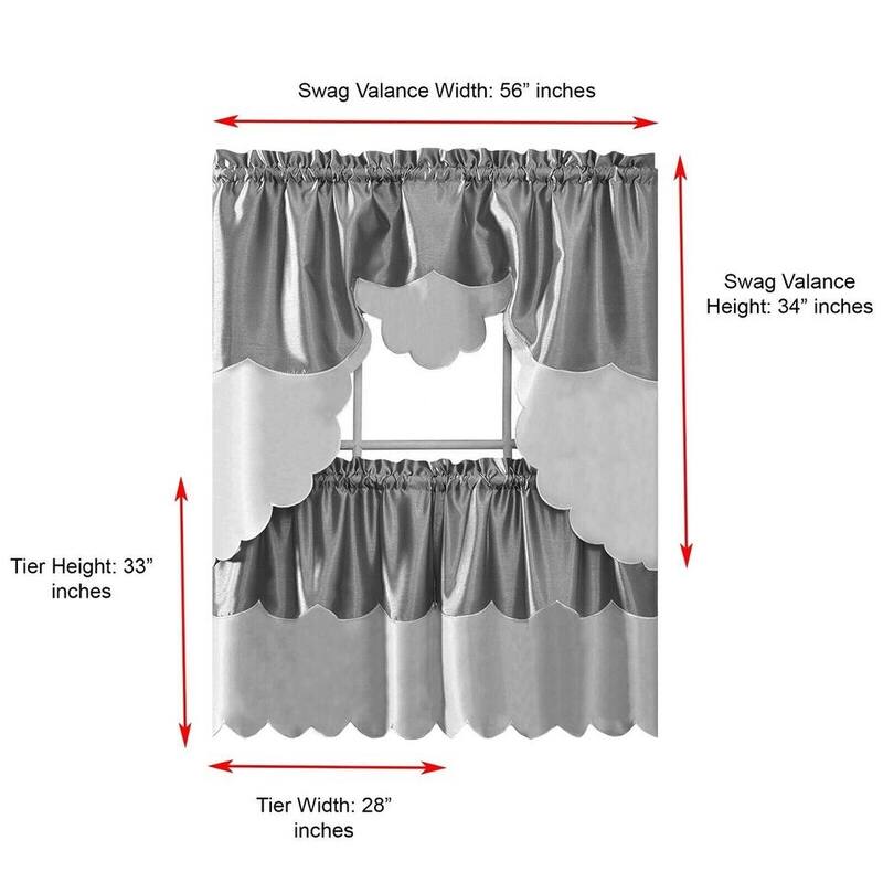 White Pink Bitterly Embroidery Kitchen Curtain 3PC Set Swag & Tiers Set