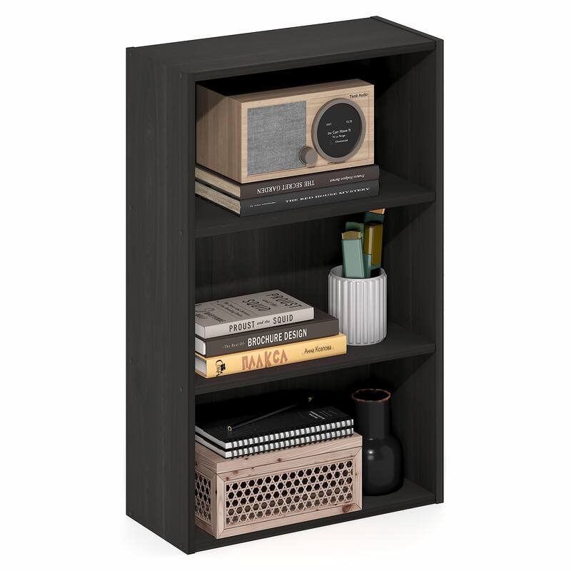 Furinno Basic 3-Tier Open Shelf Bookcase, Bookshelf, Storage Organizer, 7 x 17 x 26 - Espresso