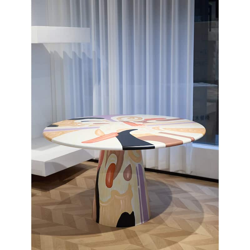 Hand-painted Artistic 47'' Round Dining Table - Ivory