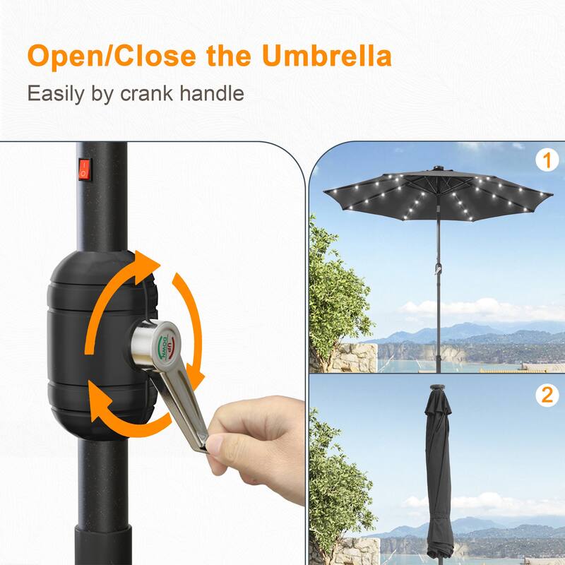 LIVOOSUN 9Ft Patio LED Market Umbrella Outdoor Table Steel Umbrella