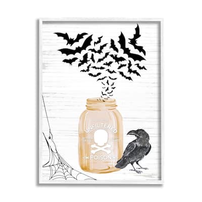 Stupell Spooky Bats Flying Black Raven Spider Web Framed Wall Art