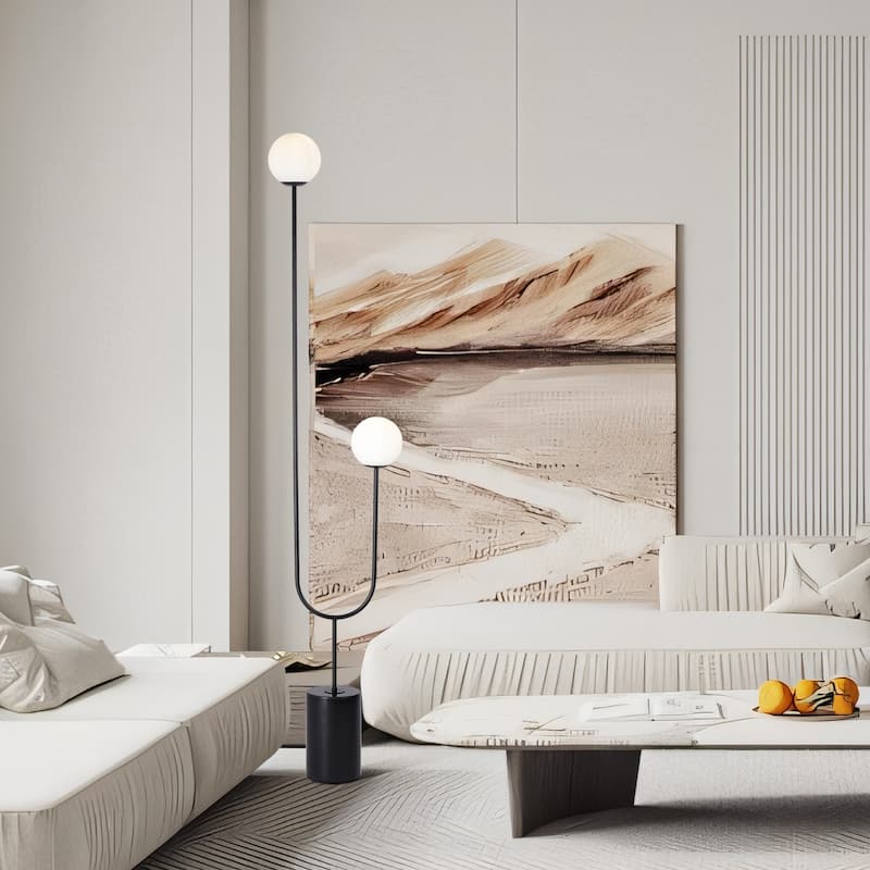 Velio Moon-like Black Uma floor lamp with 2-Glass Shades - Black