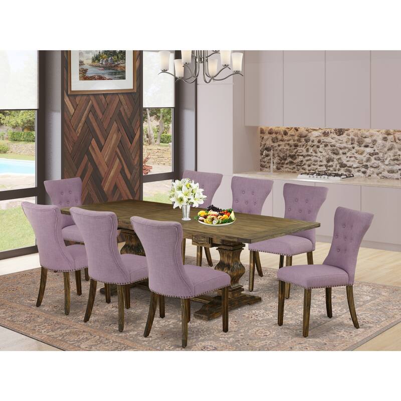 9-Piece Dining Set - Rectangular Table & Parson Chairs - Distressed Jacobean Finish
