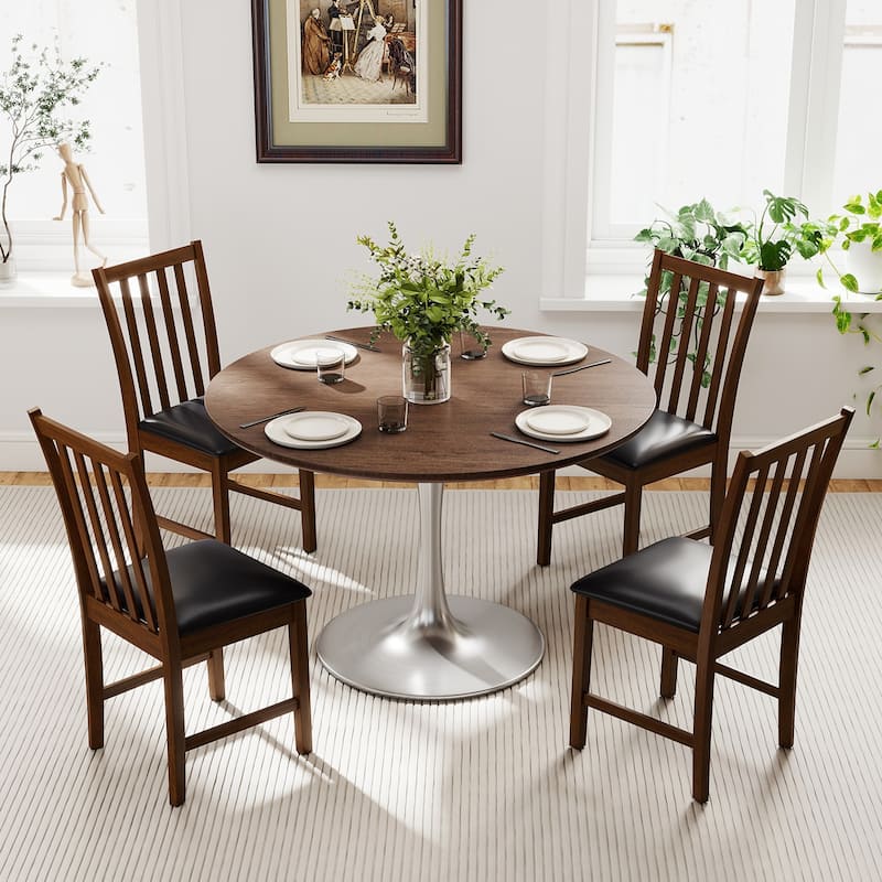 Gymax Wooden Dining Chair Set of 4 w/Rubber Wood Frame & Padded Seat &