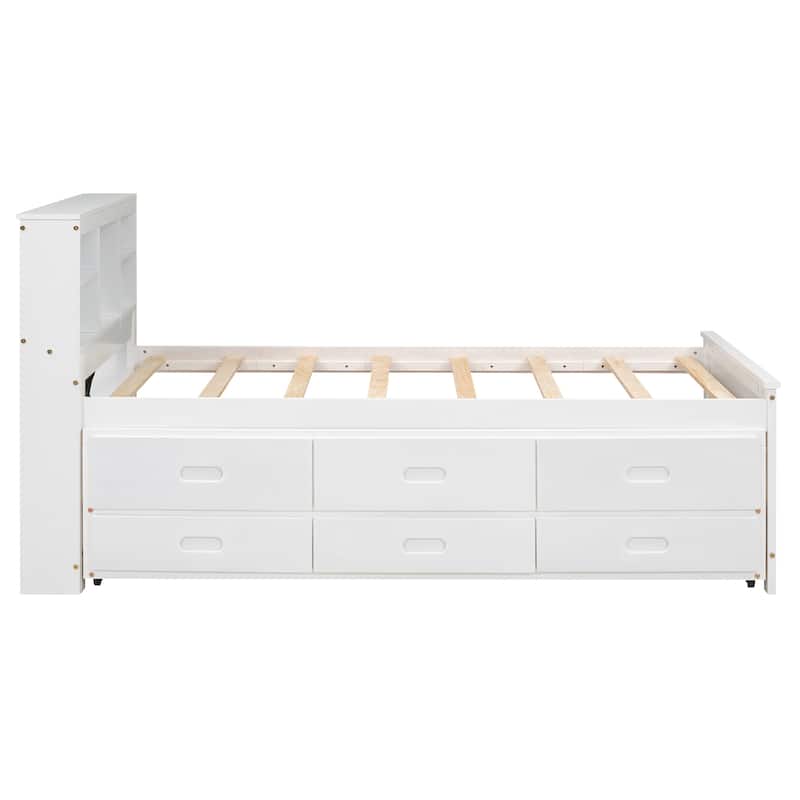Twin Size Storage Platform Bed with USB Trundle and Drawers