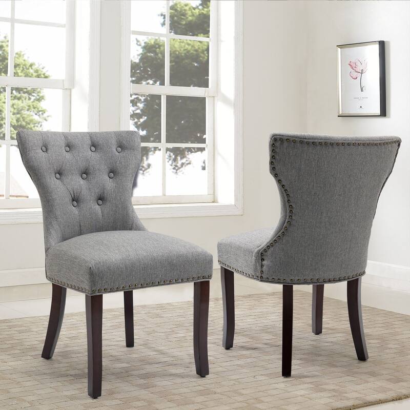 Fabric Wingback Dining Chairs Comfy Armless Accent Chairs Set of 2 - Grey-2-Piece