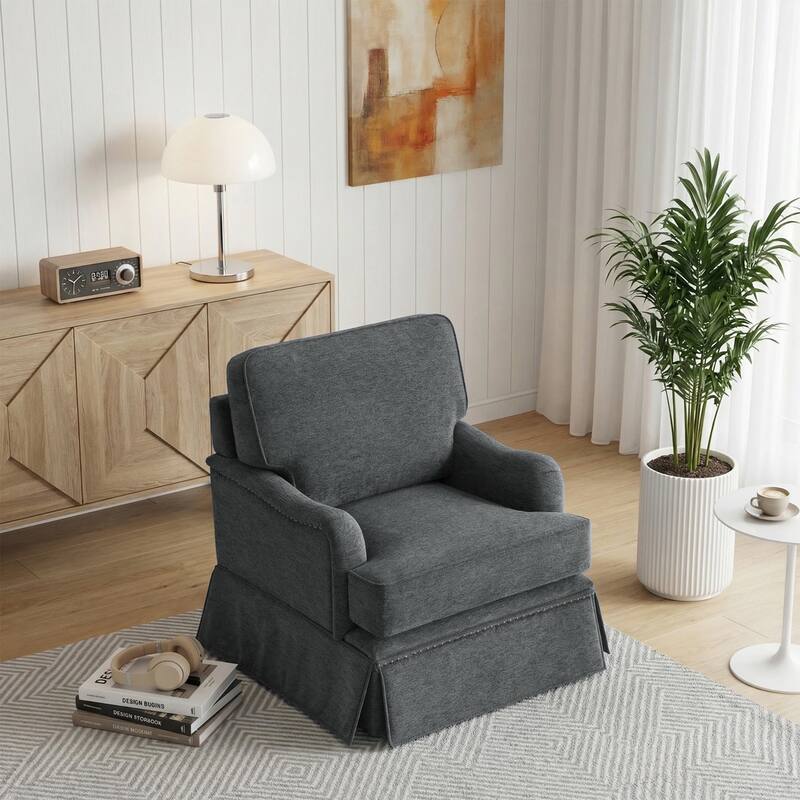 Modern Chenille Swivel Armchair and Storage Ottoman