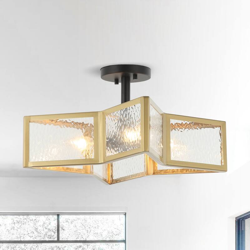 4-Light Golden Dry Rated Flush Mount Lighting - 19.5 inches Lx 19.5 inches W x 9.5 inches H