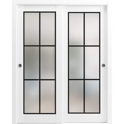 Bypass Doors 36 x 80 Planum 2122 White Silk Sturdy Rails