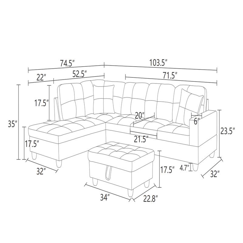 Red Flannel And PVC 3-Piece Couch Living Room Sofa Set
