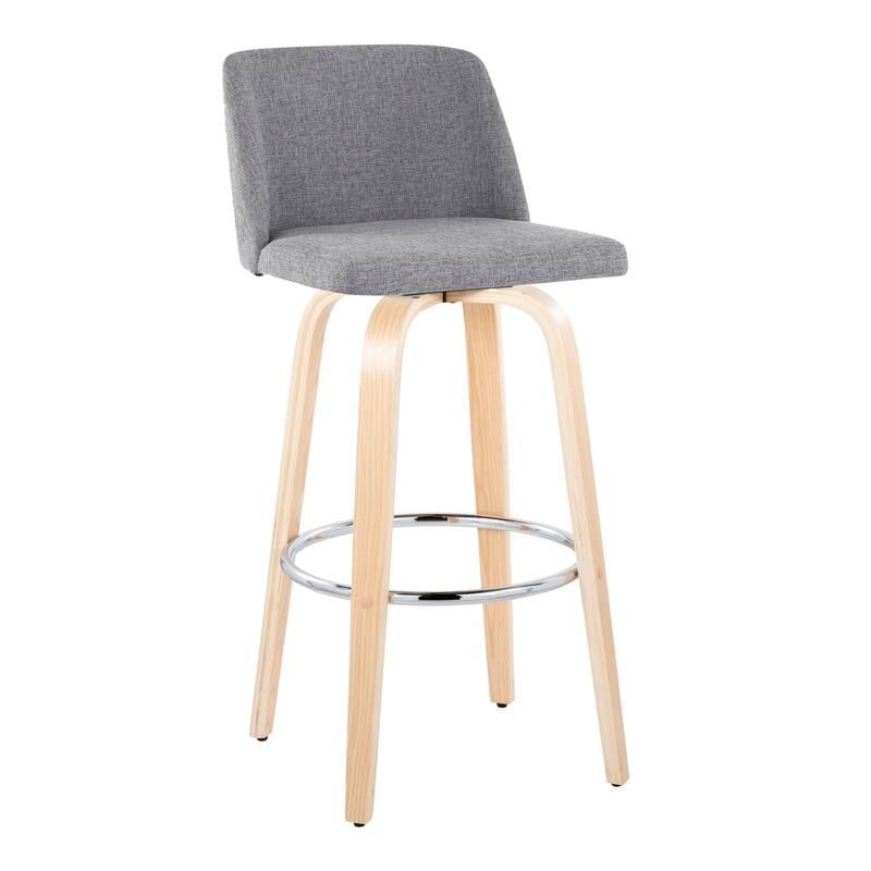 Carson Carrington Vallberga 30" Fixed-Height Bar Stool with Natural Wood Base (Set of 2) - Grey Fabric/Round Chrome Footrest