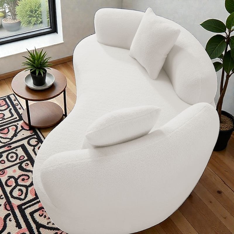 66.93 Inch Curved Loveseat Compression Sofa, Teddy Velvet No Assembly Couch for Small Spaces Apartments