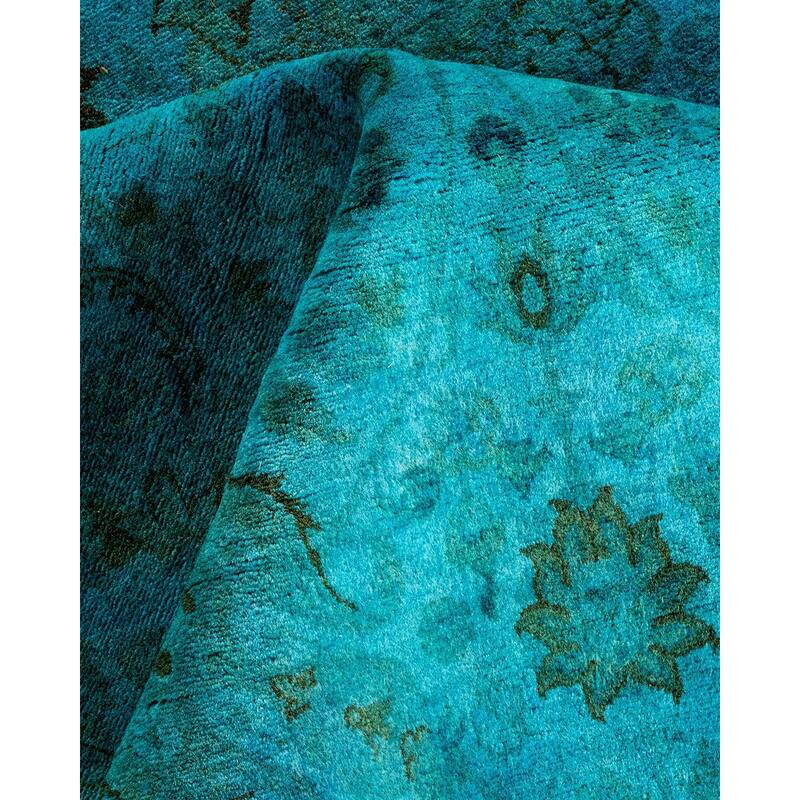 Overton Hand Knotted Wool Vintage Inspired Modern Contemporary Overdyed Blue Area Rug - 6' 0" x 9' 4"