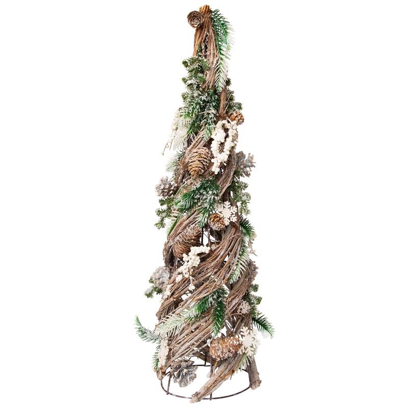 Flocked Snowflakes and Pinecones Twisted Twig Artificial Christmas Tree - 24.25"