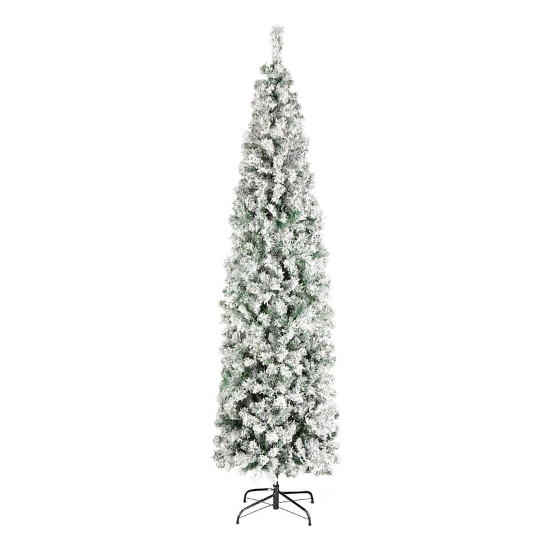 National Tree Company 7.5 ft Acacia Flocked Artificial Christmas Tree, Unlit, Hinged Branches, Includes Metal Stand - 7.5 Foot