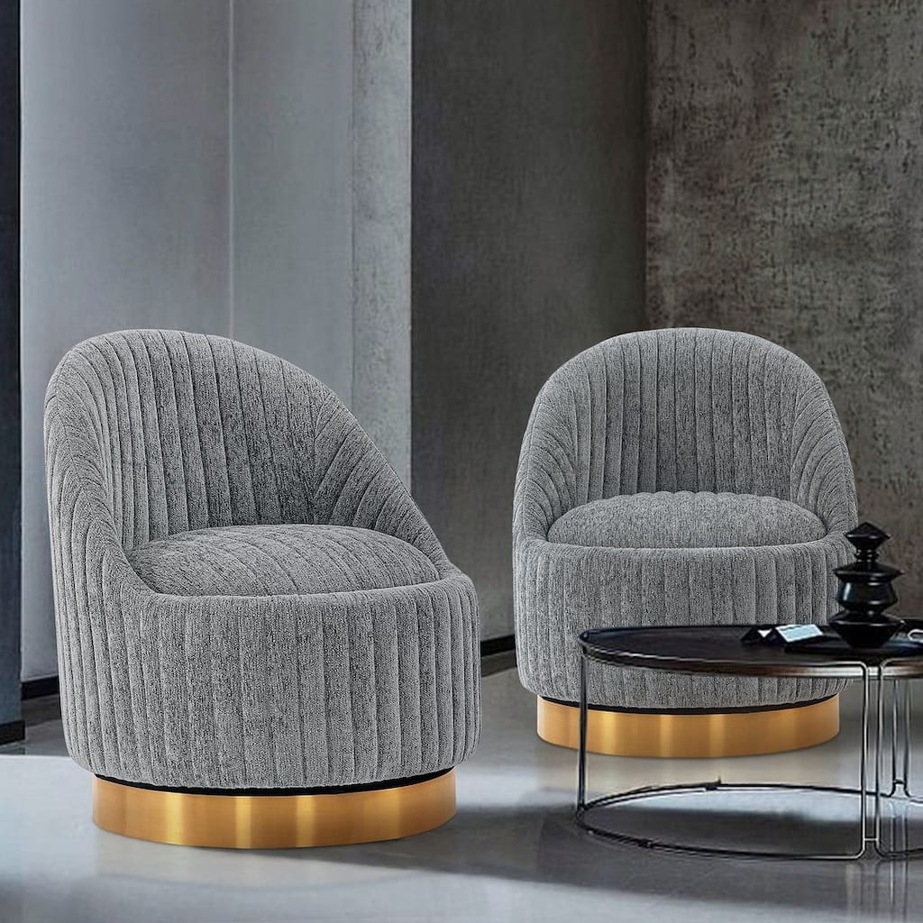 Manhattan Comfort Modern Leela Swivel Boucle Accent Chair Set of 2