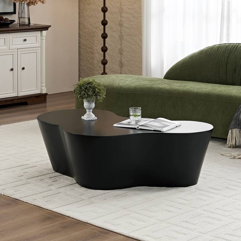 50" Unique Shape Sturdy Fiberglass Coffee Table, Tea Table for Living Room, No Need Assembly
