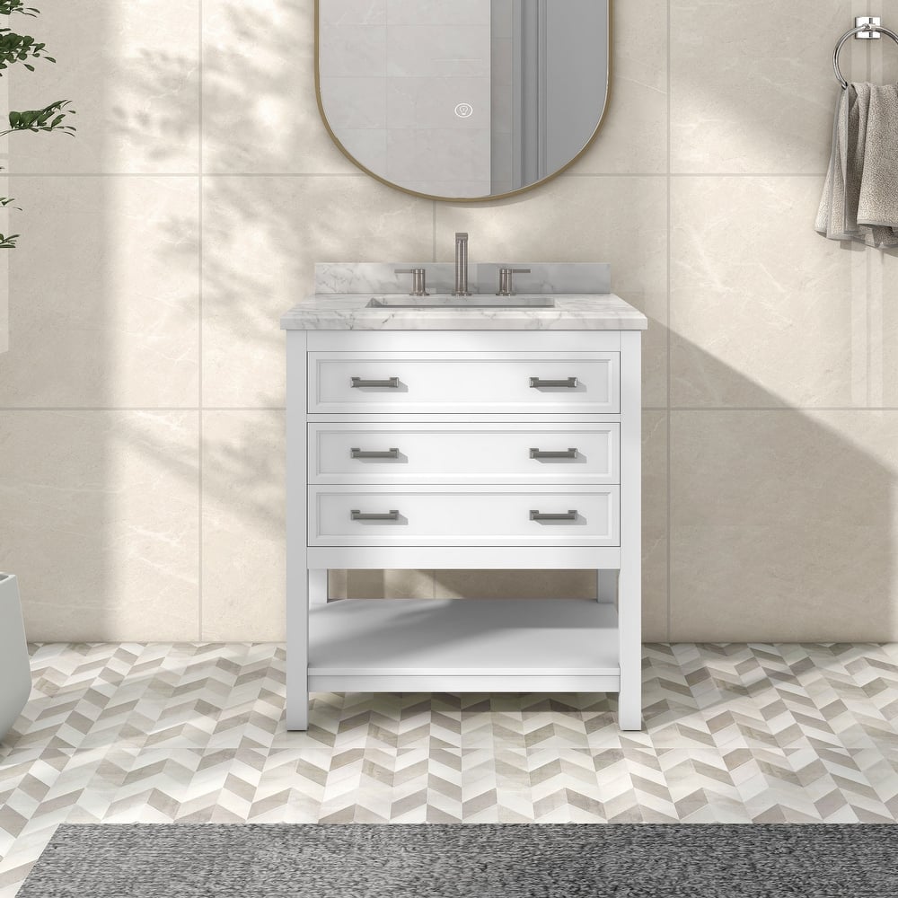 Furniture of America Anya 31" Single Bathroom Vanity with White Carrera Marble Top and Undermount Sink
