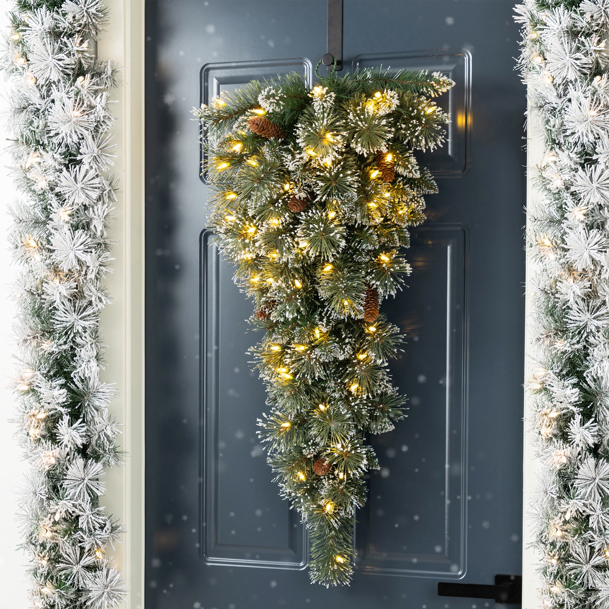 Glitzhome 3ft Pre-Lit Frosted Greenery Pinecones Christmas Teardrop With Timer - 36.00"H
