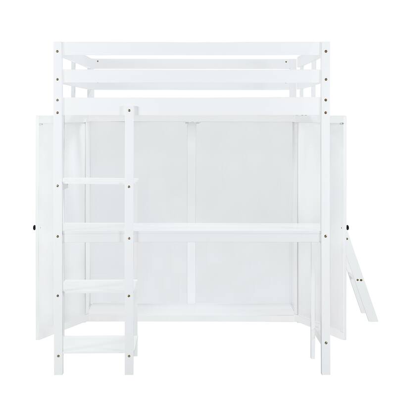 Versatile Loft Bed with Wardrobe, Desk and Shelves for Space Optimization