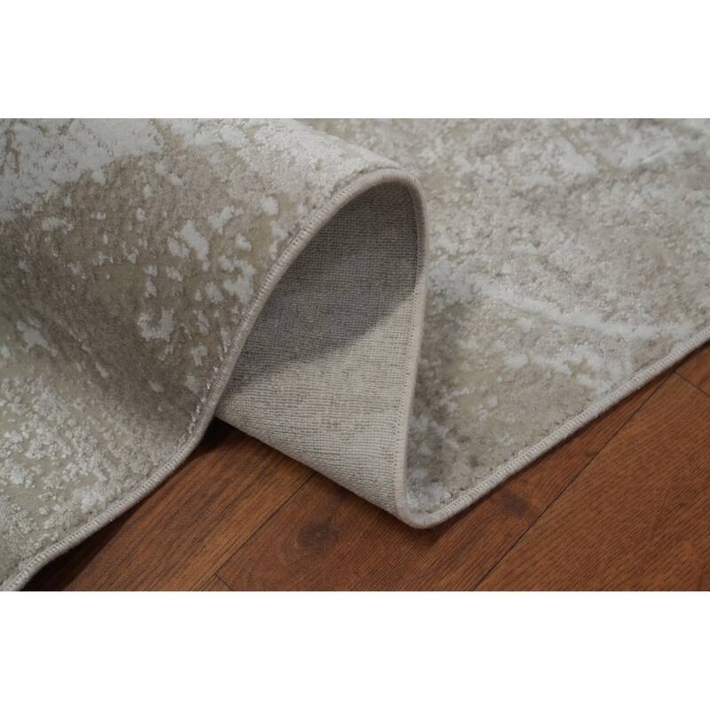 Machine Made Oriental Polyester Carpet Abstract Beige & Ivories Distressed Area Rug - 7' 5'' X 5' 2''