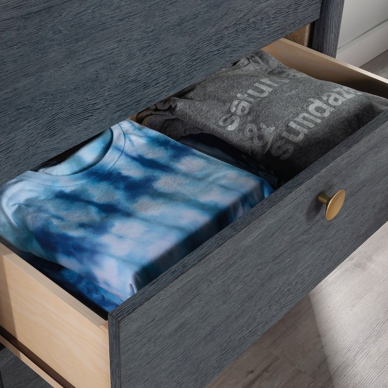 Wood Modern Chest with 4-Drawer and Open Shelf, Blue