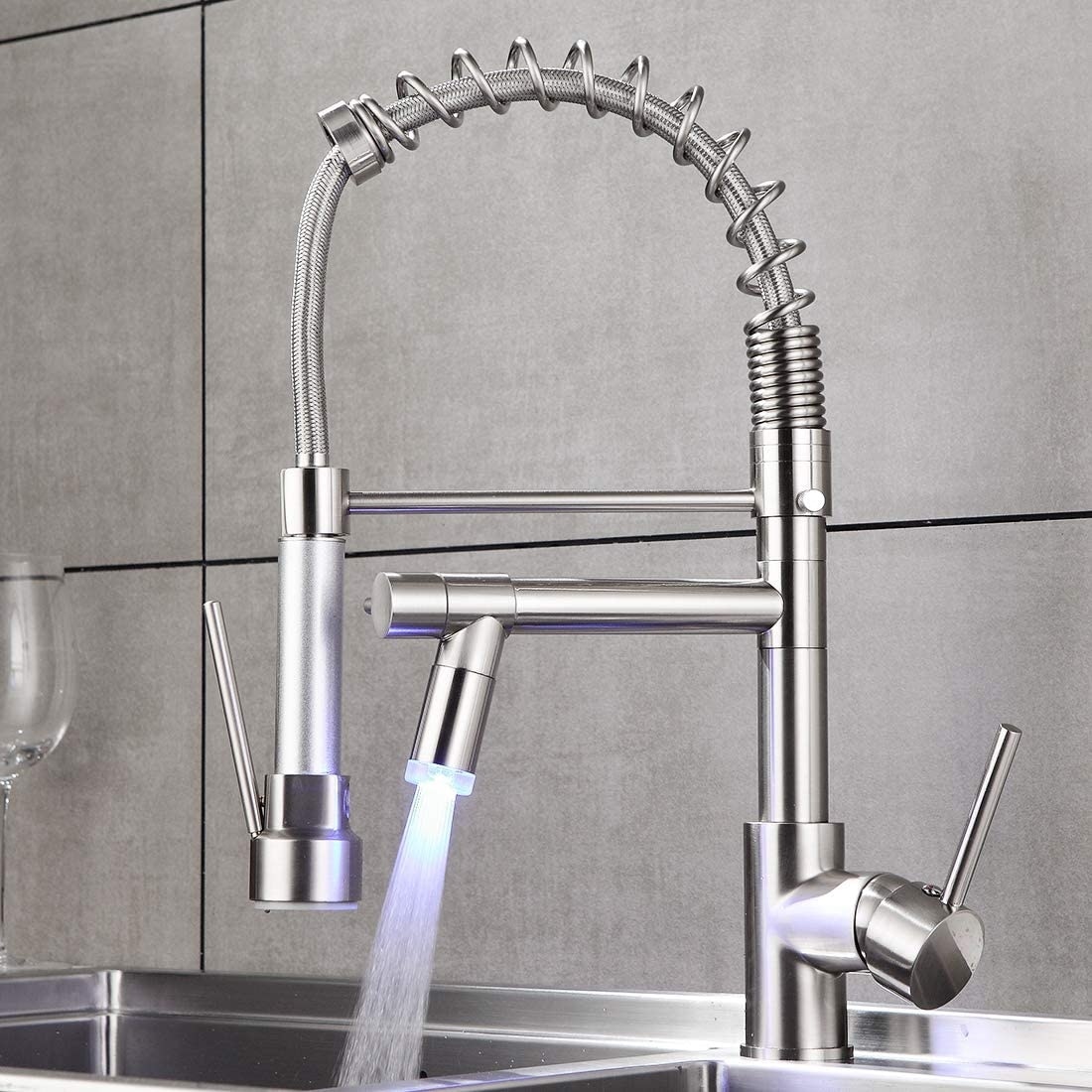 2-Function Pulldown Kitchen Faucet w/ LED 2 Spout - Chrome