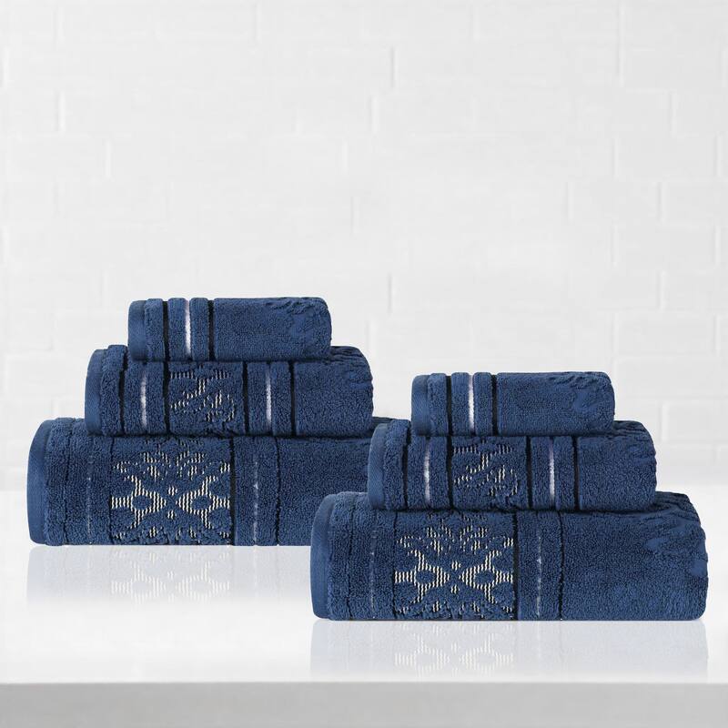 Superior Sadie Zero Twist Cotton 6 Piece Jacquard Towel Set - Navy Blue