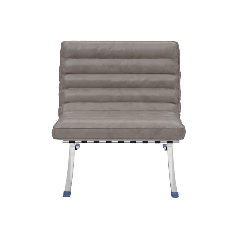 HomeRoots 29" Gray and Silver Tufted Leather and Upholstered Folding Lounge Chair - 29.30 in. x 28.00 in. x 29.30 in.