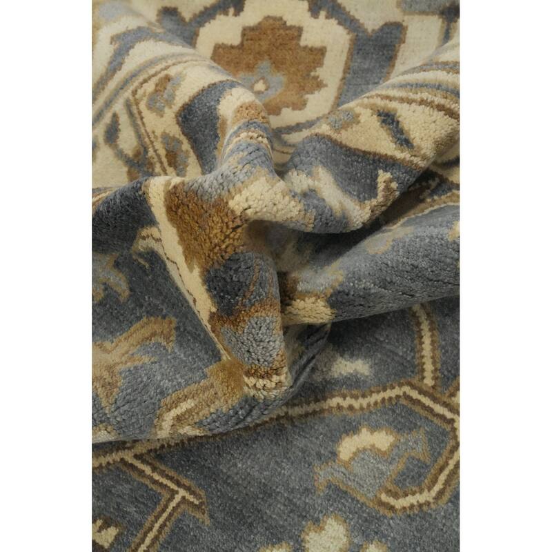 Handmade Oushak Indian Area Rug, Gray Wool Floral Carpet - 11' 7'' X 9' 2''