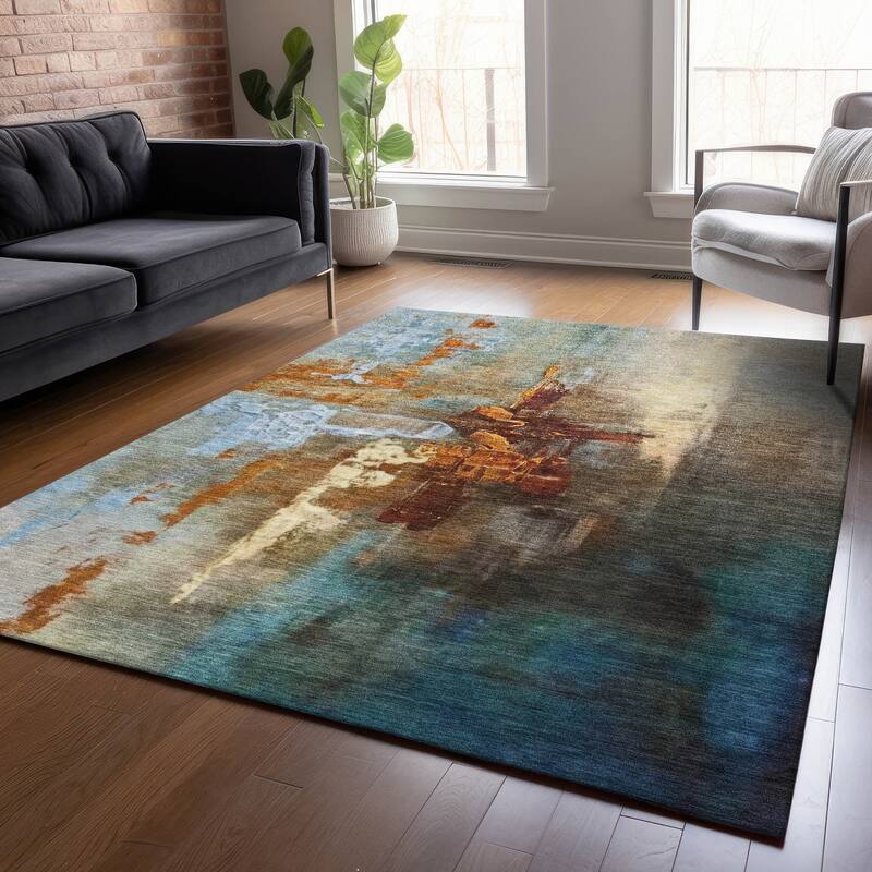 Machine Washable Indoor/Outdoor Modern Painters Touch Chantille Rug