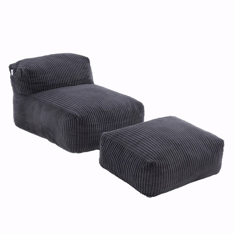 Large Memory Foam Bean Bag Chair for Adults, Corduroy Lounger Sofa with Ottoman