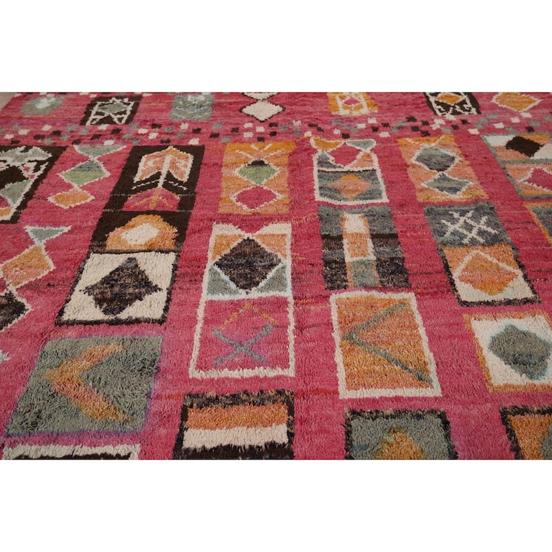 All-Over Geometric Moroccan Large Area Rug Handmade Wool Carpet - 9'9" x 14'7"
