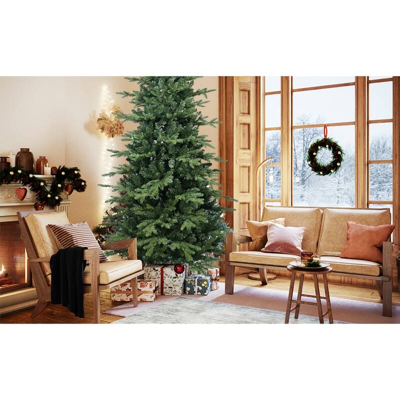 7.5FT Green PVC+PE Christmas Tree with 2856 Tips - Full & Lush Hinged Tree with Metal Stand,Realistic Mixed Needle Design