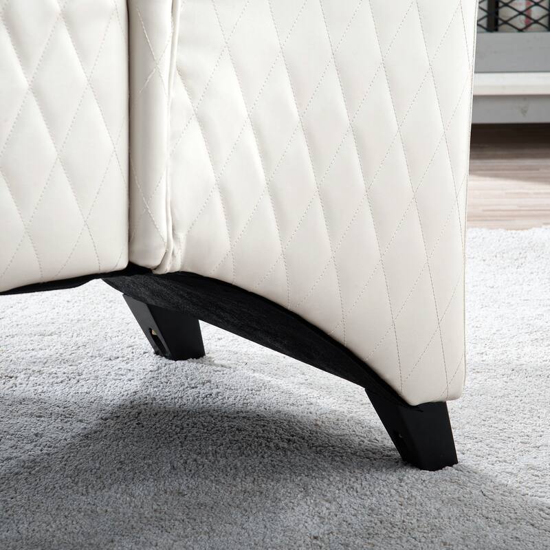 Faux Leather Wingback Chair with Wooden Legs and High Back Support