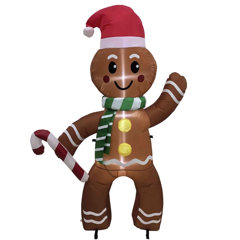 Lighted Inflatable Gingerbread Man Outdoor Christmas Decoration - 5' - Brown