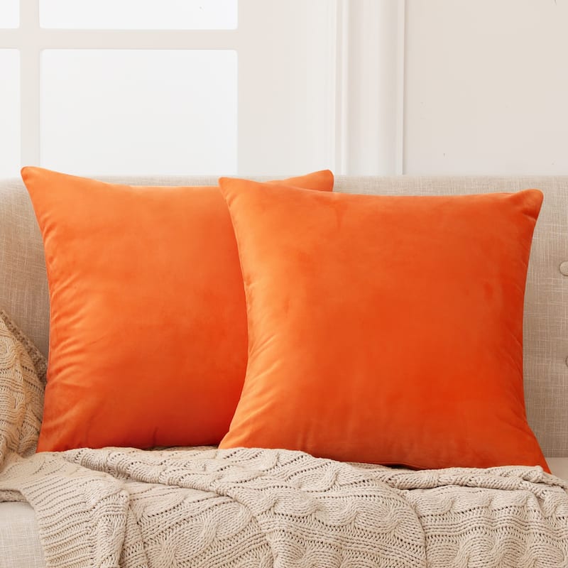 Deconovo Velvet Soft Throw Pillow Covers 2 PCS (Cover Only) - 18*18 - Orange