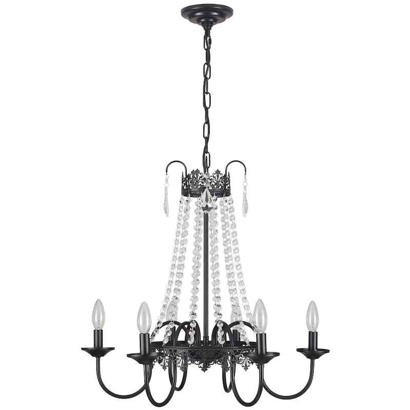 6-Light Dimmable Classic Crystal Chandelier, Industrial Bohemian Style Chandelier for Living Room Kitchen Island Dining Foyer