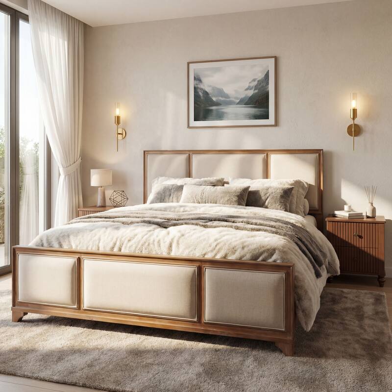 Christopher Knight Home - Hendrix Modern Farmhouse Upholstered Wood Platform Bed with Panel Headboard and Footboard