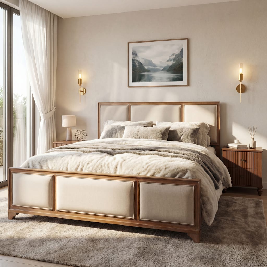 Christopher Knight Home - Hendrix Modern Farmhouse Upholstered Wood Platform Bed with Panel Headboard and Footboard